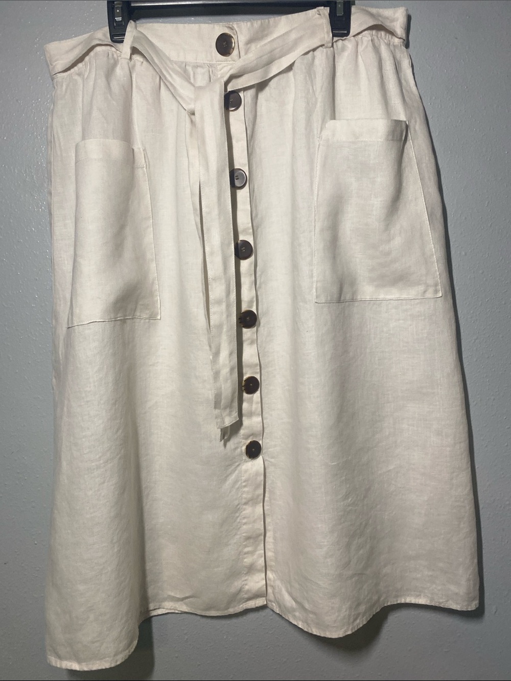 Marc New York Cream Button-Front A-Line Linen Skirt